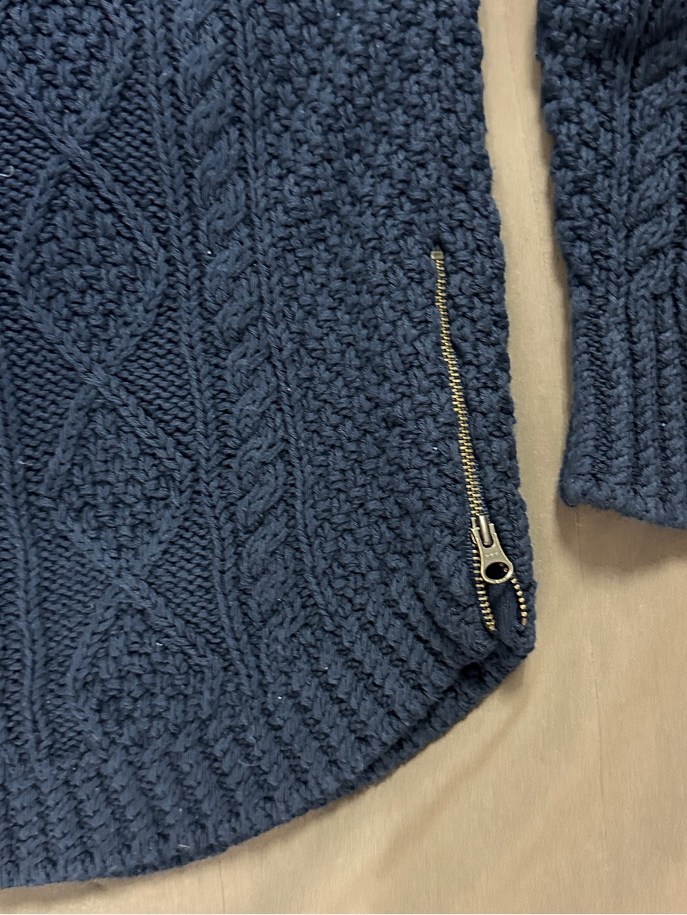 L.L. Bean Navy Blue Cable-Knit Sweater with Cream Floral Yoke - Picture 2 of 3